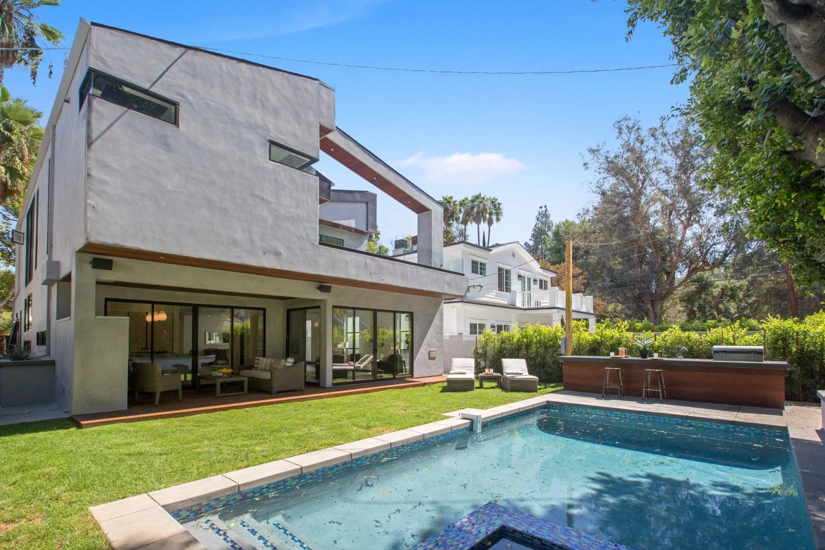 Living room with white oak millwork