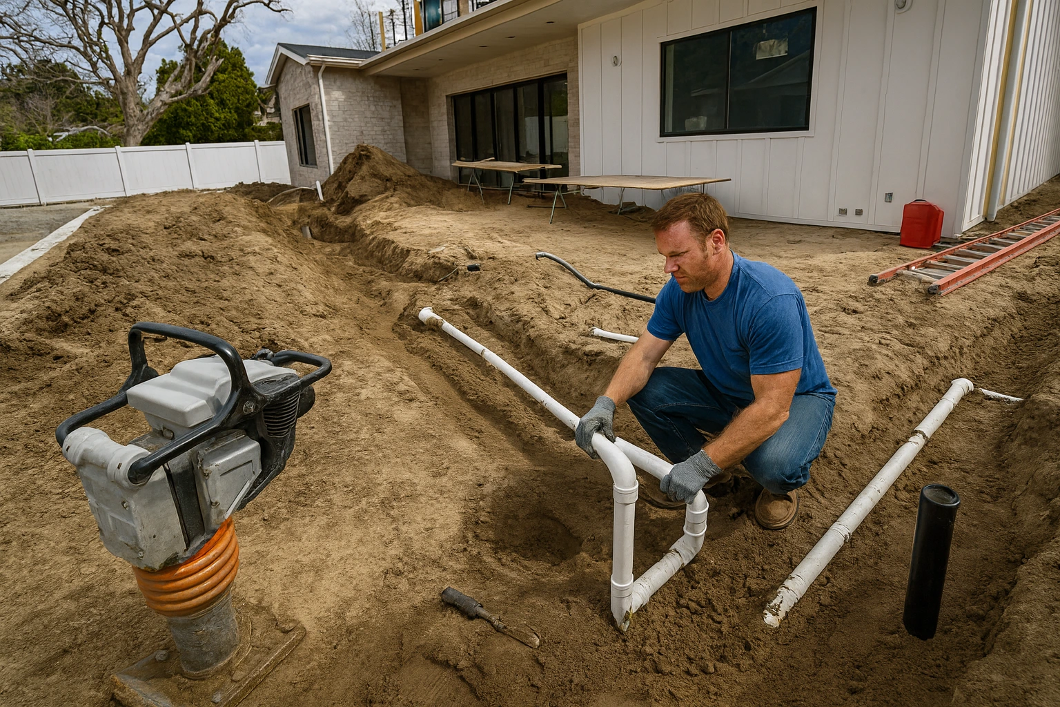 Plumbing system rough-in for a luxury design-build home by R Builders in Los Angeles
