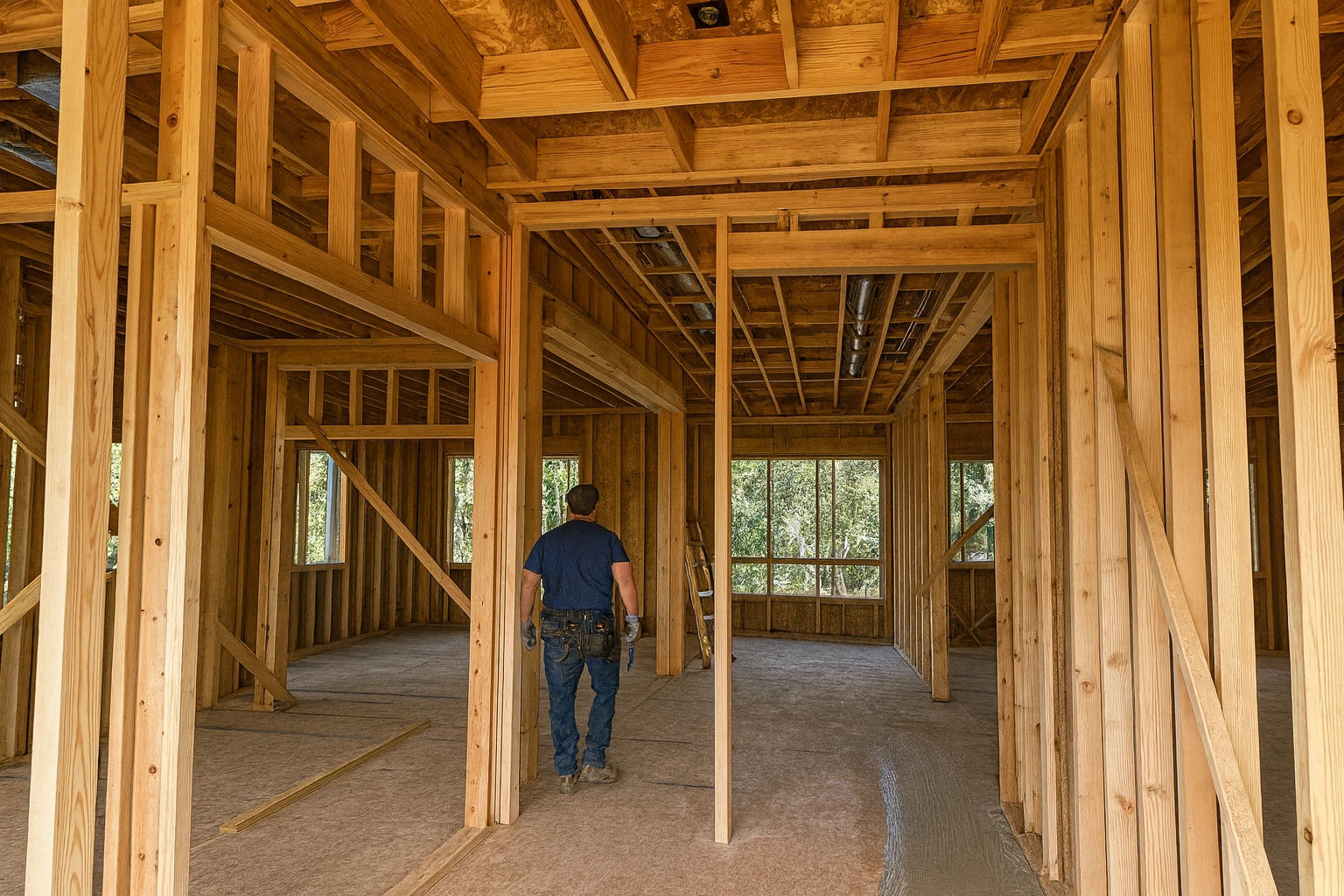 House framing in progress on a luxury custom home by R Builders in Los Angeles