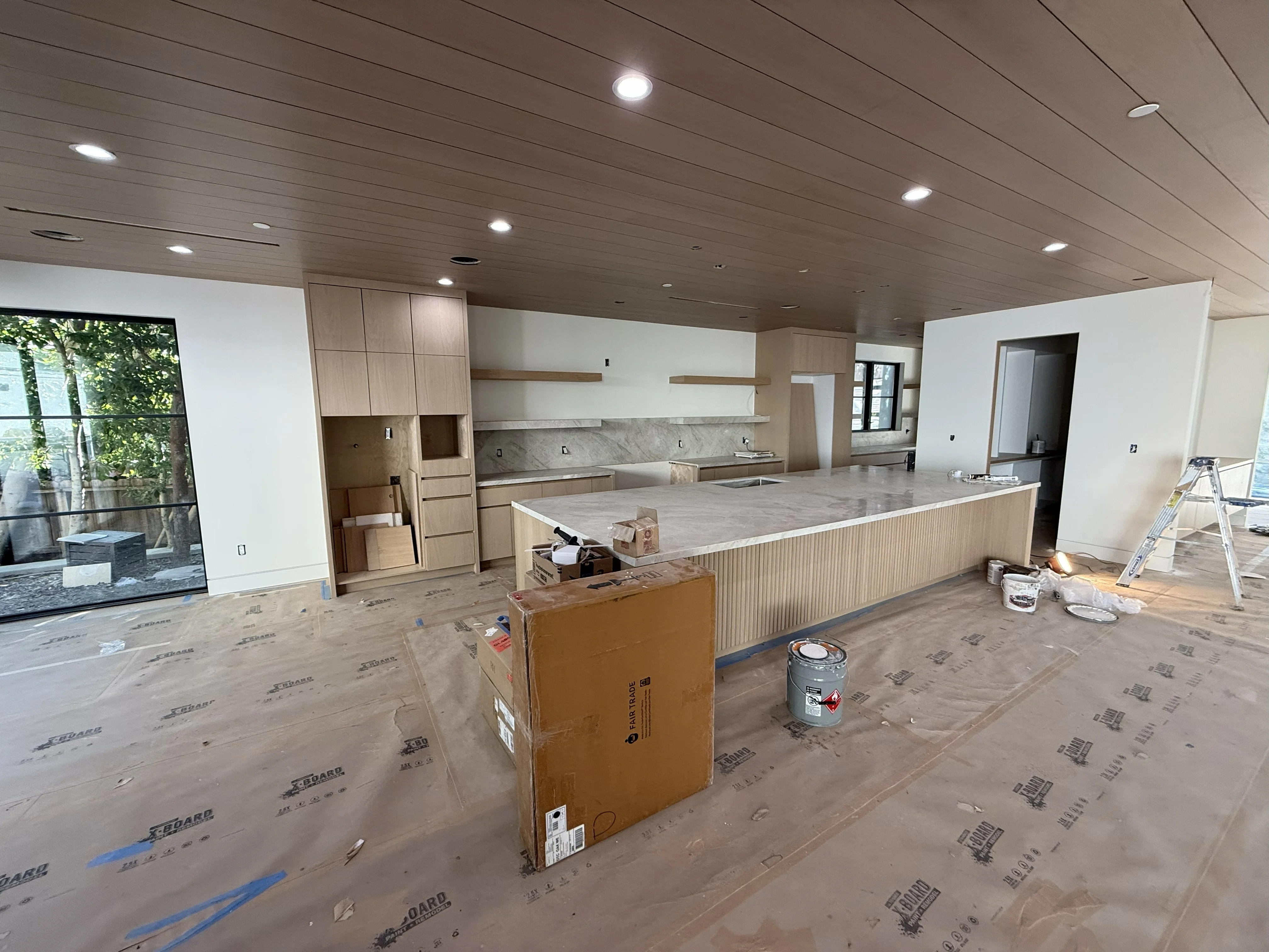 Living room with white oak millwork