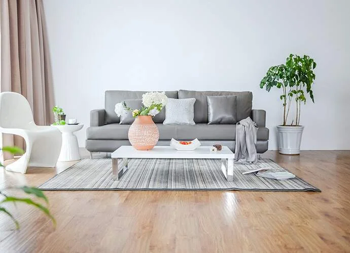 Modern living room design with natural tones