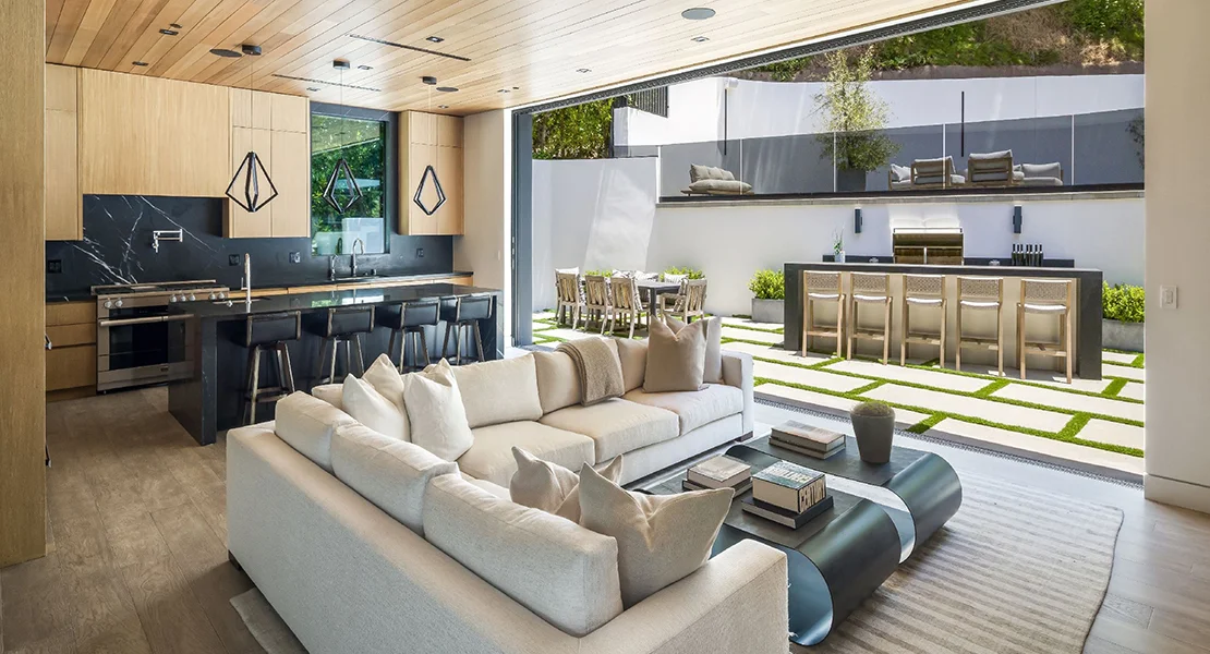 Living room with white oak millwork