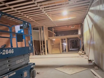 Luxury restaurant interior with mezzanine design by R Builders